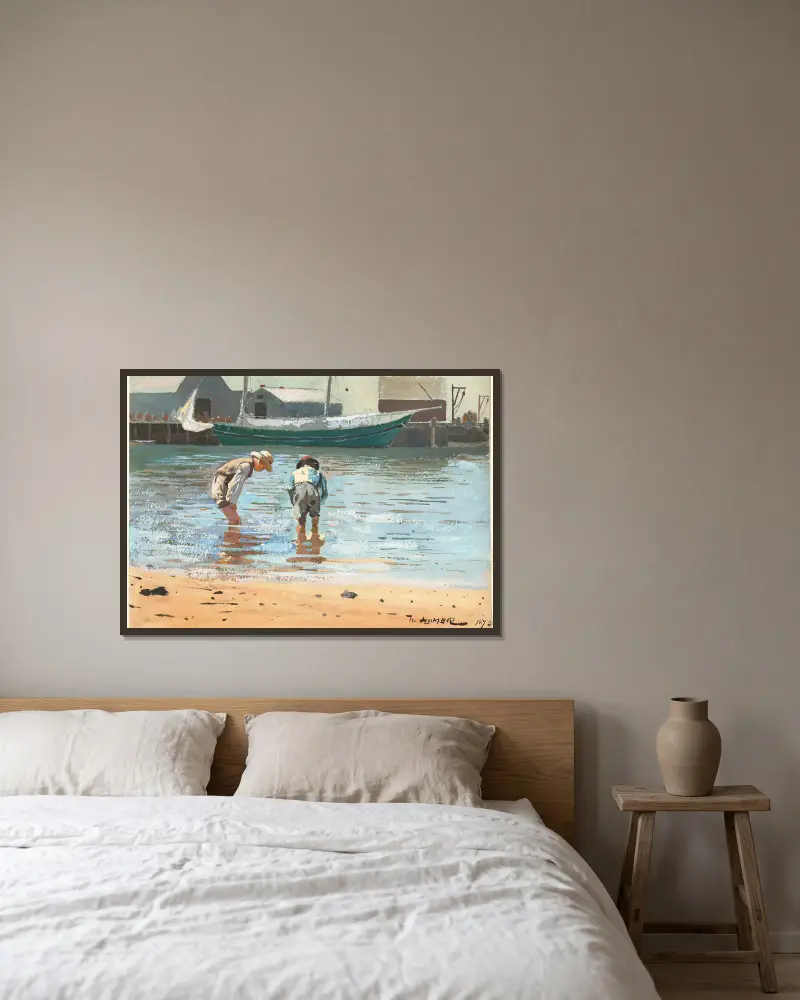 Jungen beim Waten von Winslow Homer gerahmt an einer Wand