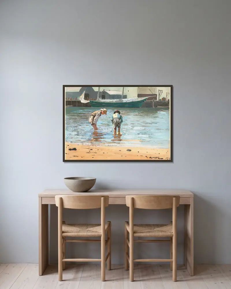 Jungen beim Waten von Winslow Homer gerahmt an einer Wand