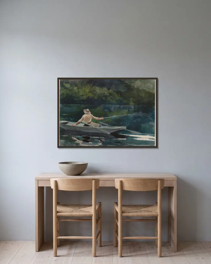 Das Auswerfen, Nummer zwei von Winslow Homer gerahmt an einer Wand