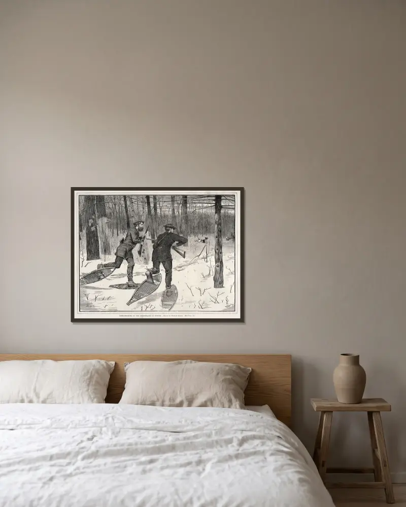Deer Stalking in the Adirondacks in Winter av Winslow Homer inramad på en vägg
