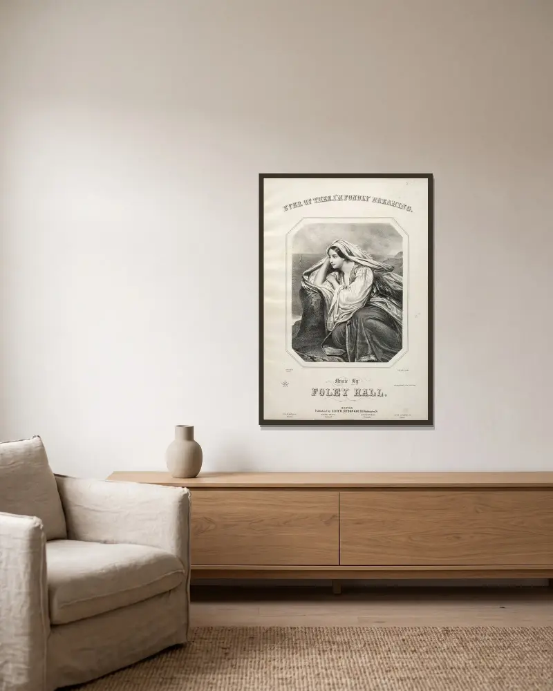 Ever of Thee, I’m Fondly Dreaming – Sheet Music Cover av Winslow Homer inramad på en vägg