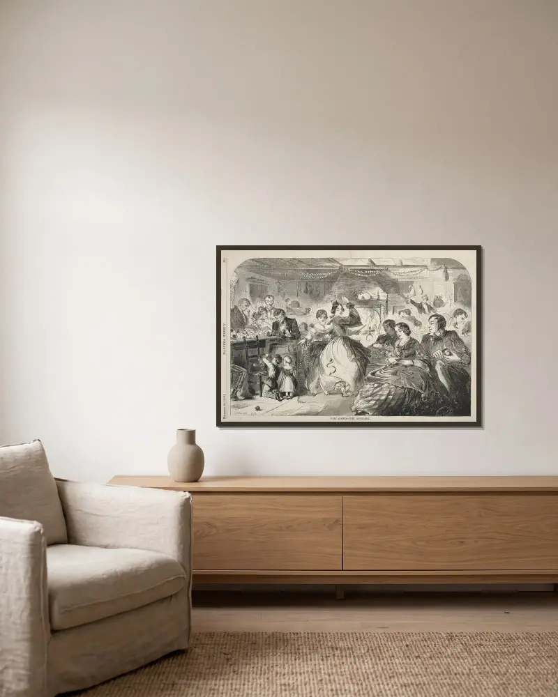 Herbstspiele – Die Apfelbiene von Winslow Homer gerahmt an einer Wand