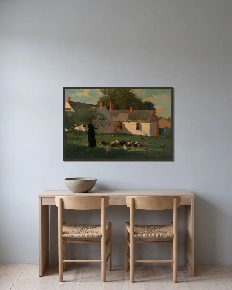 Bauernhofszene von Winslow Homer gerahmt an einer Wand
