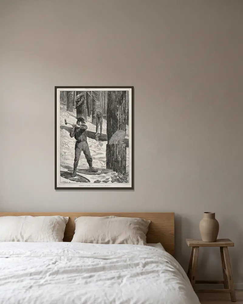 Holzfällen im Winter von Winslow Homer gerahmt an einer Wand