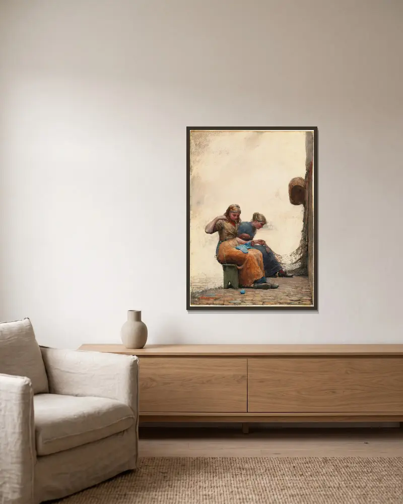 Łatanie sieci, Winslow Homer w ramie na ścianie