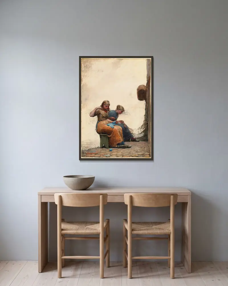 Łatanie sieci, Winslow Homer w ramie na ścianie