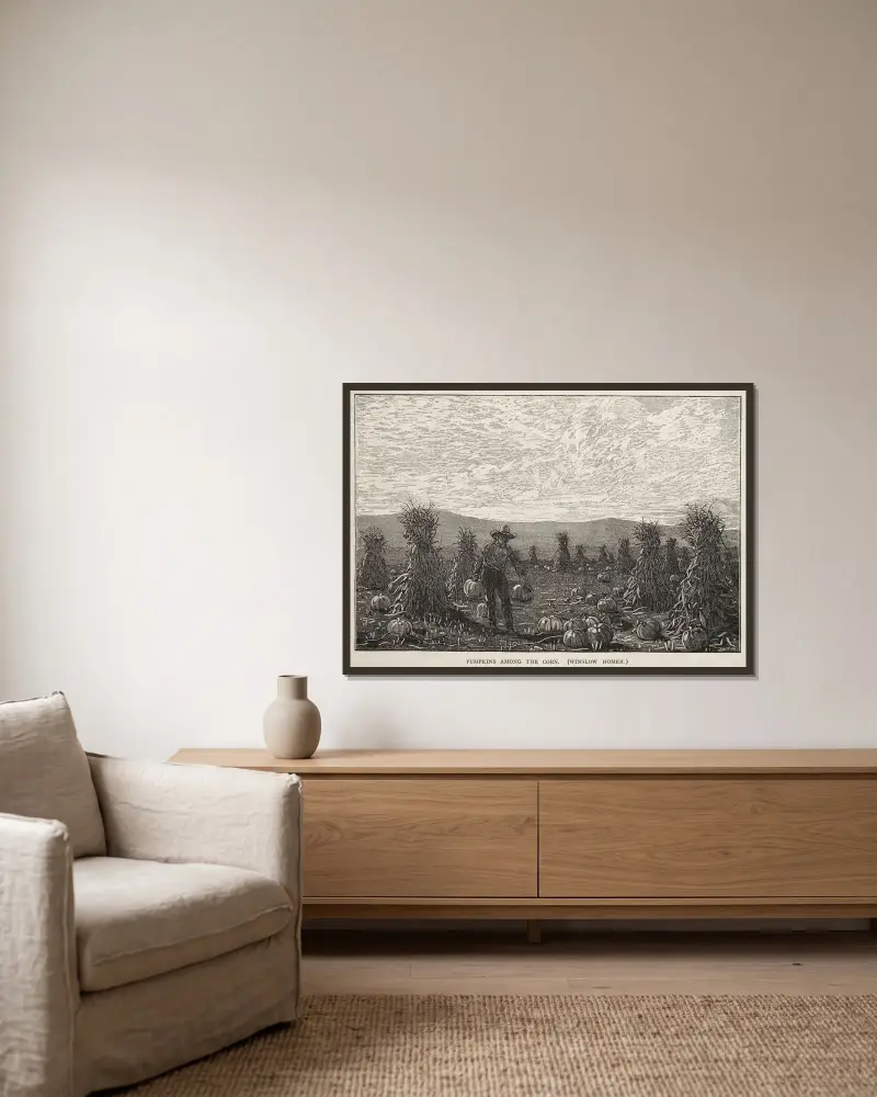 Kürbisse zwischen dem Mais von Winslow Homer gerahmt an einer Wand