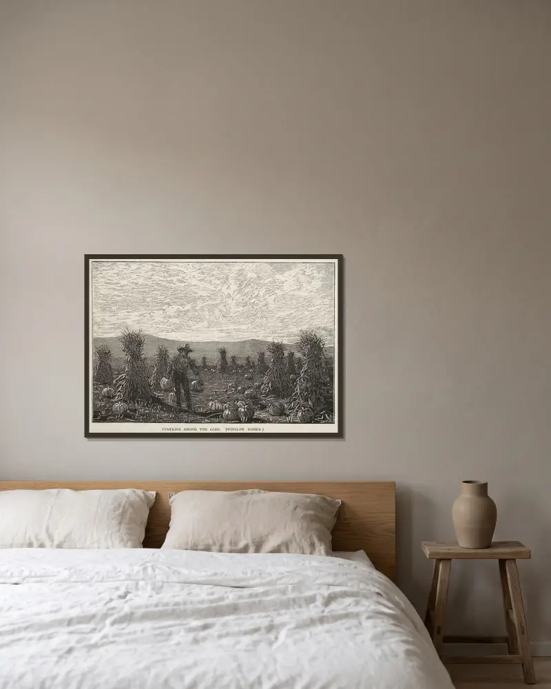 Kürbisse zwischen dem Mais von Winslow Homer gerahmt an einer Wand