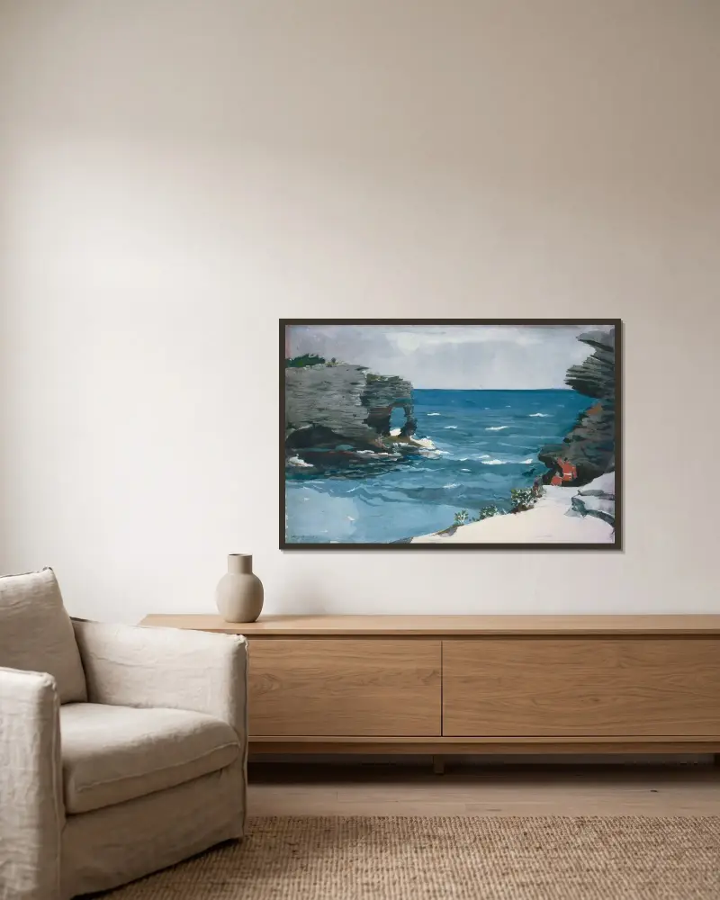 Rocky Shore, Bermuda av Winslow Homer inramad på en vägg