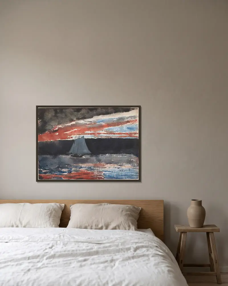 Szkuner o zachodzie słońca, Winslow Homer w ramie na ścianie