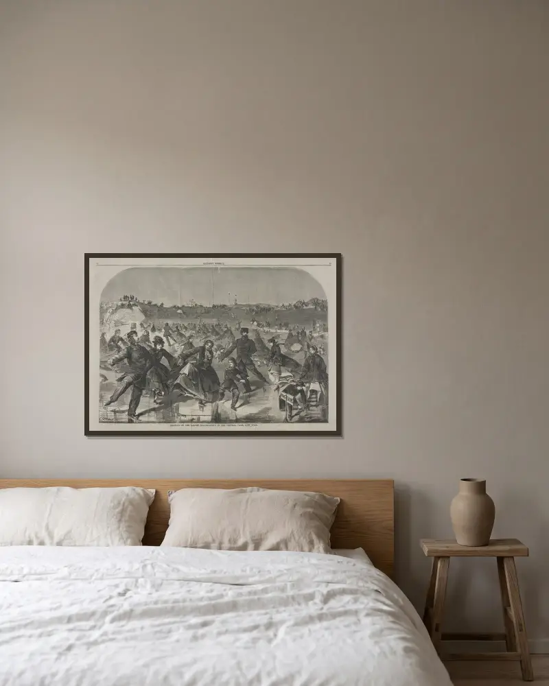 Schlittschuhlaufen auf dem Damen-Teich im Central Park, New York von Winslow Homer gerahmt an einer Wand