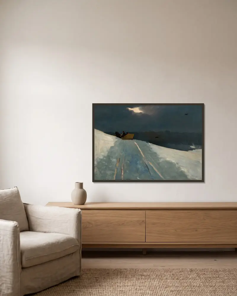 Schlittenfahrt von Winslow Homer gerahmt an einer Wand