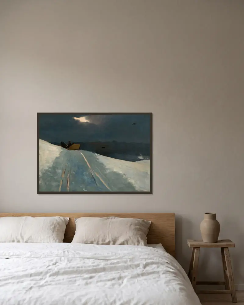Schlittenfahrt von Winslow Homer gerahmt an einer Wand
