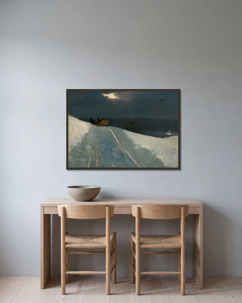 Schlittenfahrt von Winslow Homer gerahmt an einer Wand