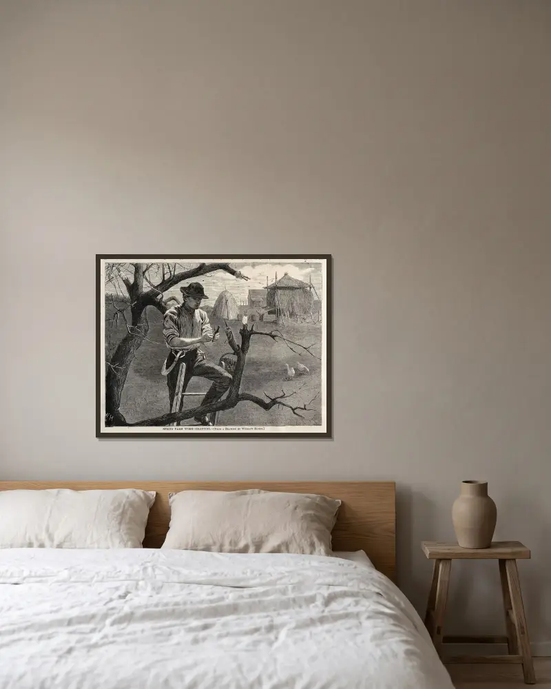 Frühlingsarbeit auf dem Bauernhof – Veredelung von Winslow Homer gerahmt an einer Wand