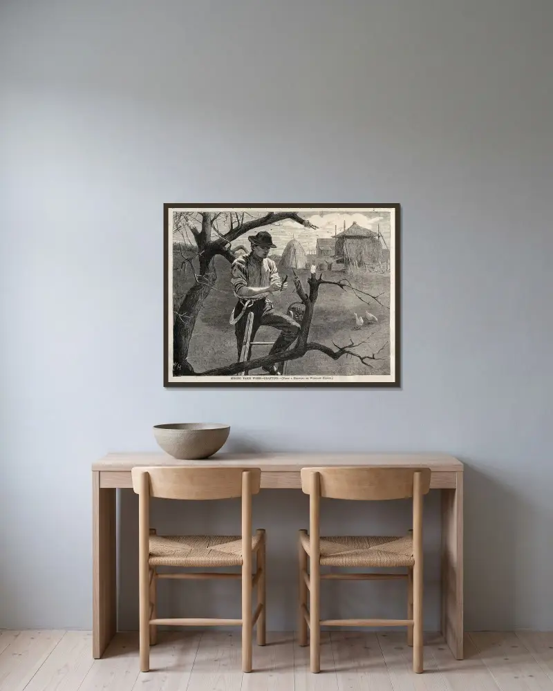 Frühlingsarbeit auf dem Bauernhof – Veredelung von Winslow Homer gerahmt an einer Wand