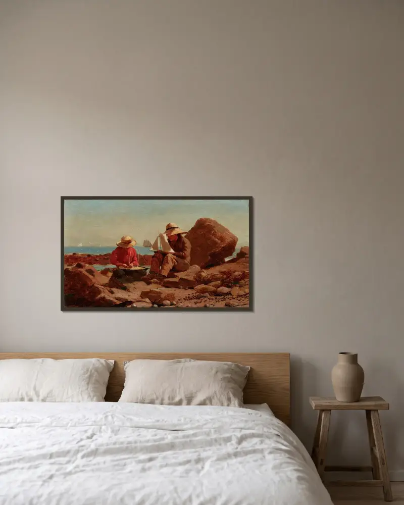 Die Bootsbauer von Winslow Homer gerahmt an einer Wand