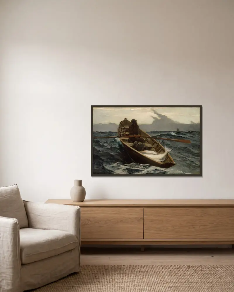 Die Nebelwarnung von Winslow Homer gerahmt an einer Wand