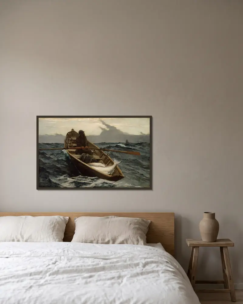 Die Nebelwarnung von Winslow Homer gerahmt an einer Wand
