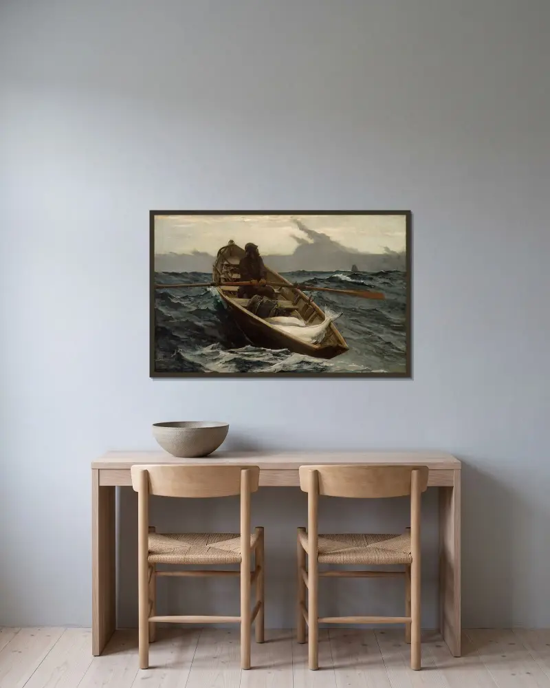 Die Nebelwarnung von Winslow Homer gerahmt an einer Wand
