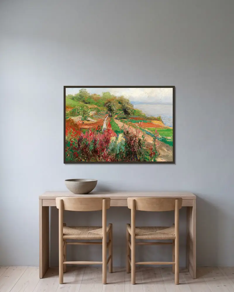 Küstenlandschaft von Olga Wisinger-Florian gerahmt an einer Wand