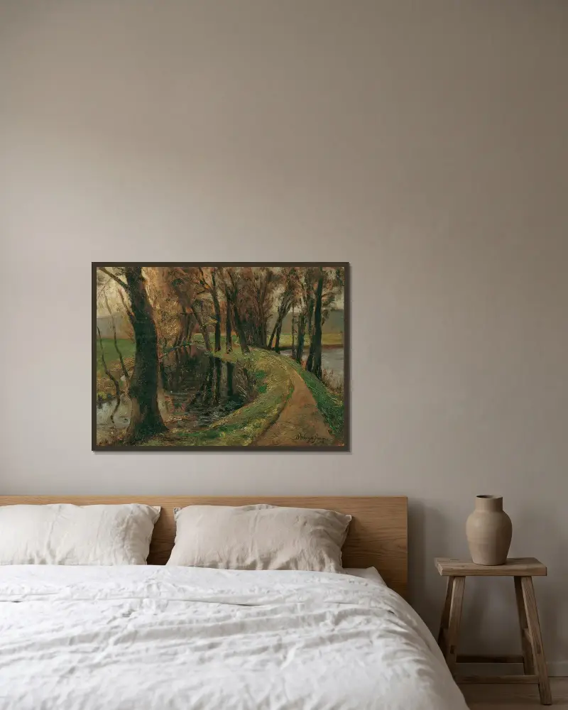 Allee am Weiher von Olga Wisinger-Florian gerahmt an einer Wand