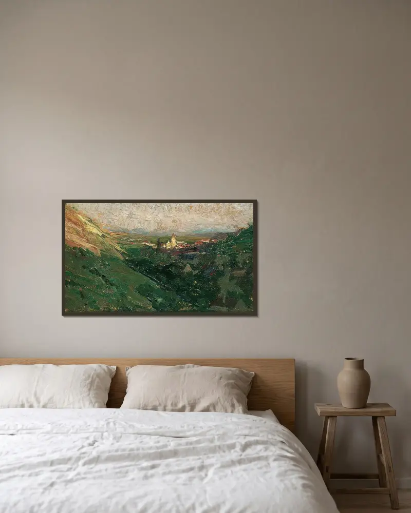 Blick auf das Kahlenberger Dorf von Olga Wisinger-Florian gerahmt an einer Wand