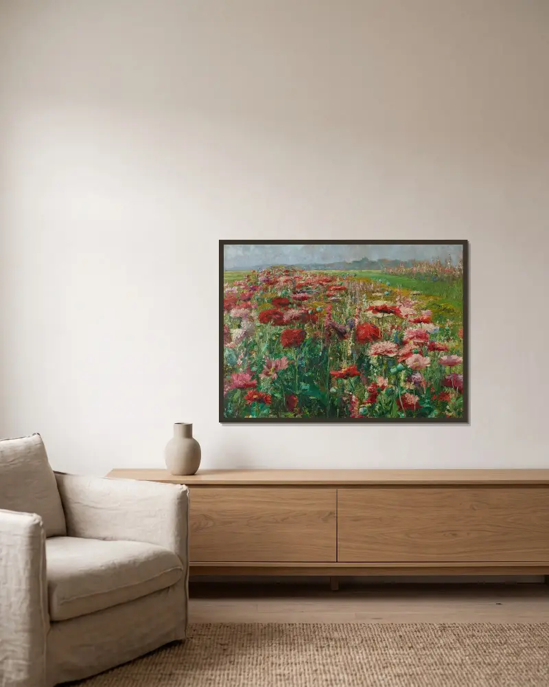 Blühender Mohn von Olga Wisinger-Florian gerahmt an einer Wand