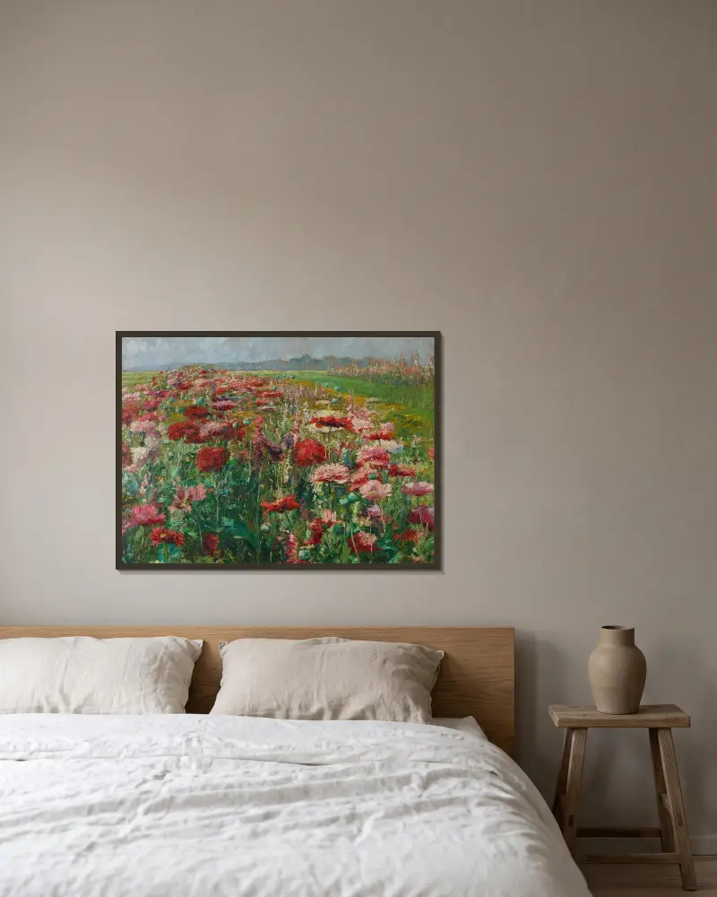 Blühender Mohn von Olga Wisinger-Florian gerahmt an einer Wand