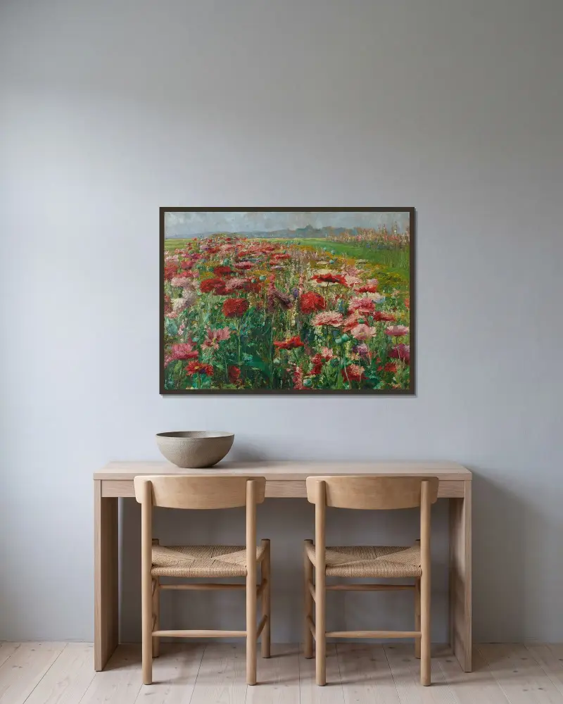 Blühender Mohn von Olga Wisinger-Florian gerahmt an einer Wand