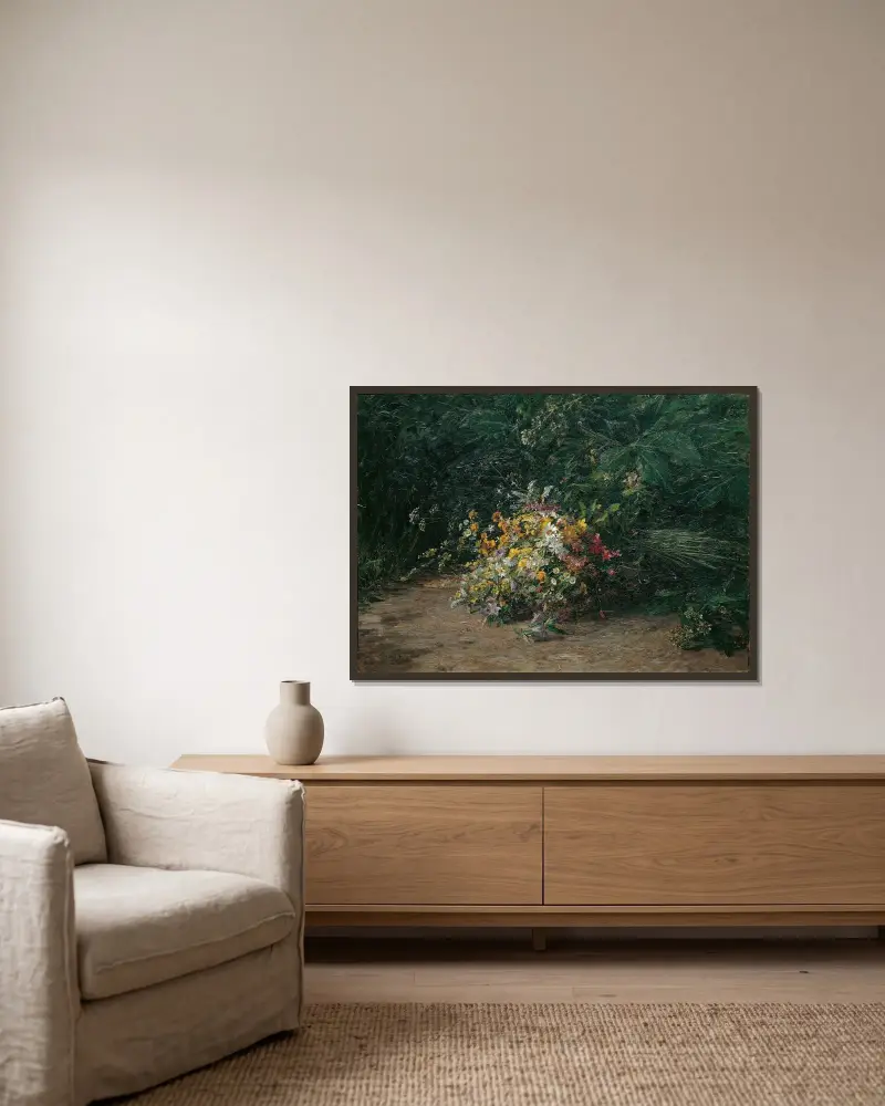 Feldblumenstrauß von Olga Wisinger-Florian gerahmt an einer Wand