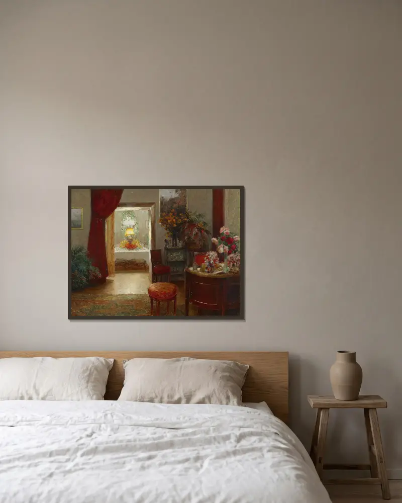 Interieur mit festlich gedecktem Tisch av Olga Wisinger-Florian inramad på en vägg