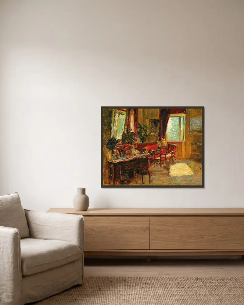 Interieur von Olga Wisinger-Florian gerahmt an einer Wand