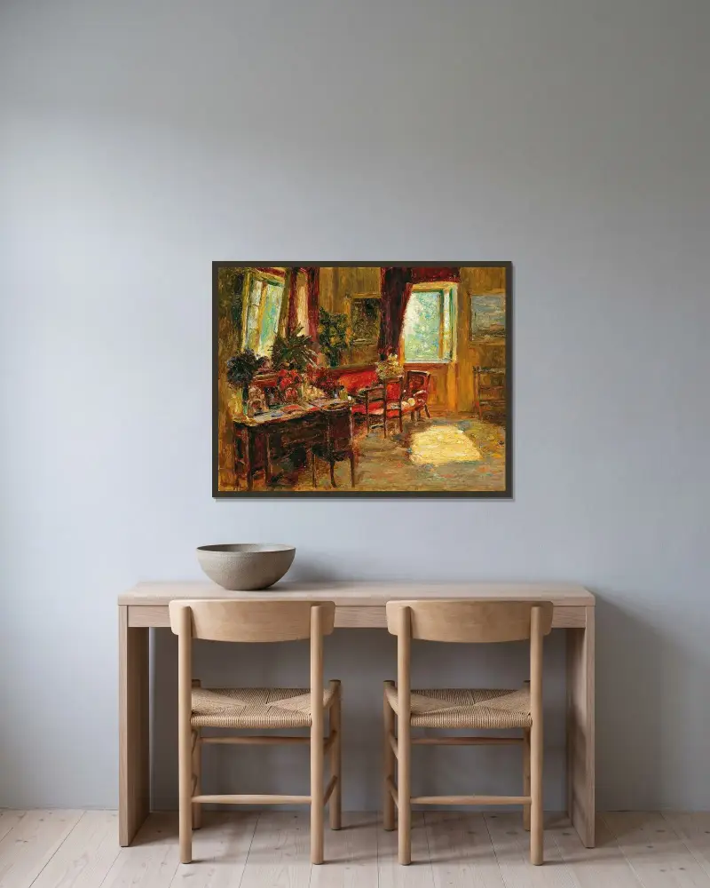 Interieur von Olga Wisinger-Florian gerahmt an einer Wand