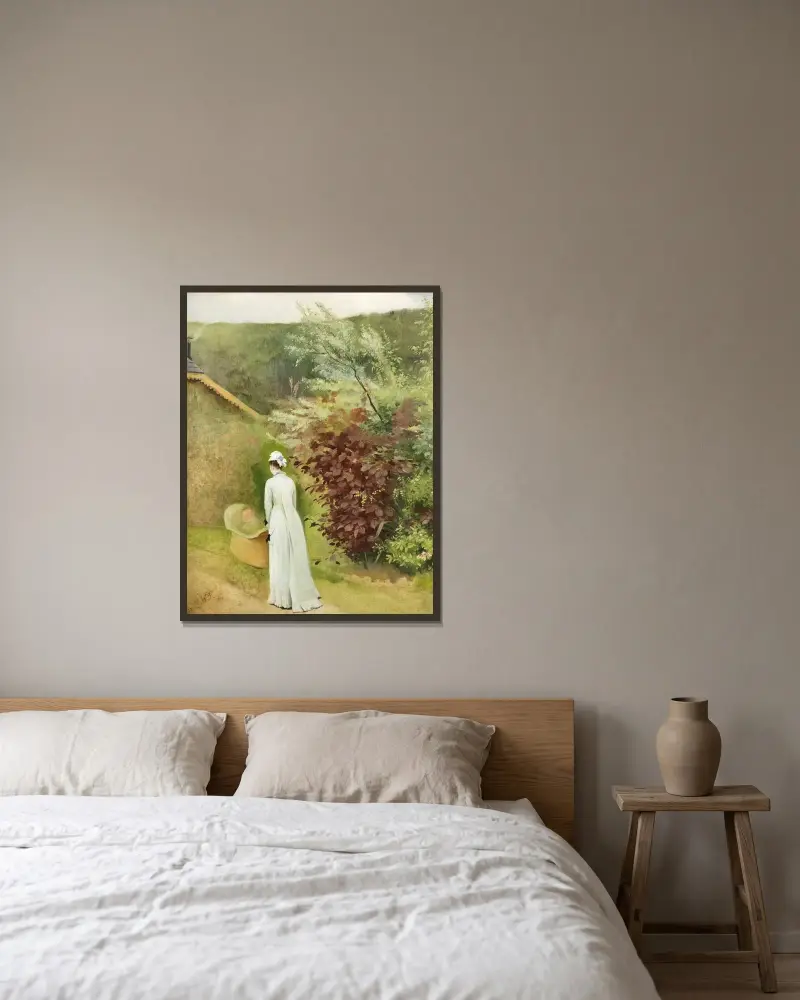 Landschaft, Frau mit Kinderwagen von Olga Wisinger-Florian gerahmt an einer Wand