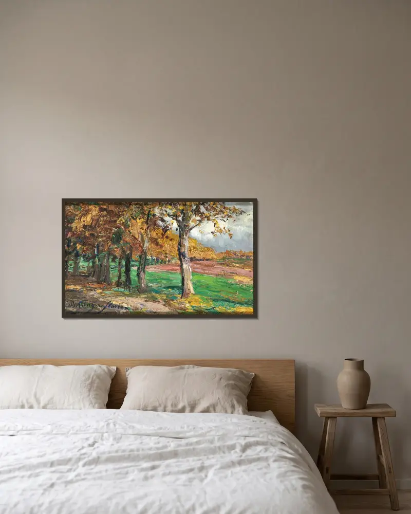 Studie zur Platanenallee von Olga Wisinger-Florian gerahmt an einer Wand