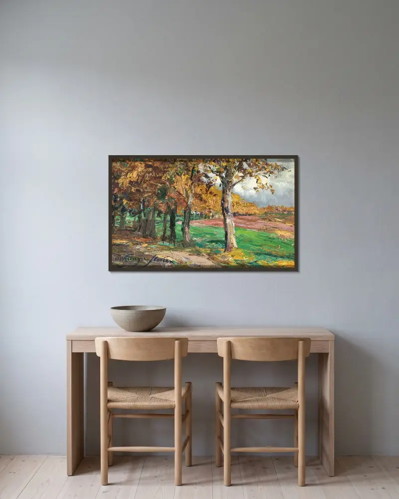 Studie zur Platanenallee von Olga Wisinger-Florian gerahmt an einer Wand