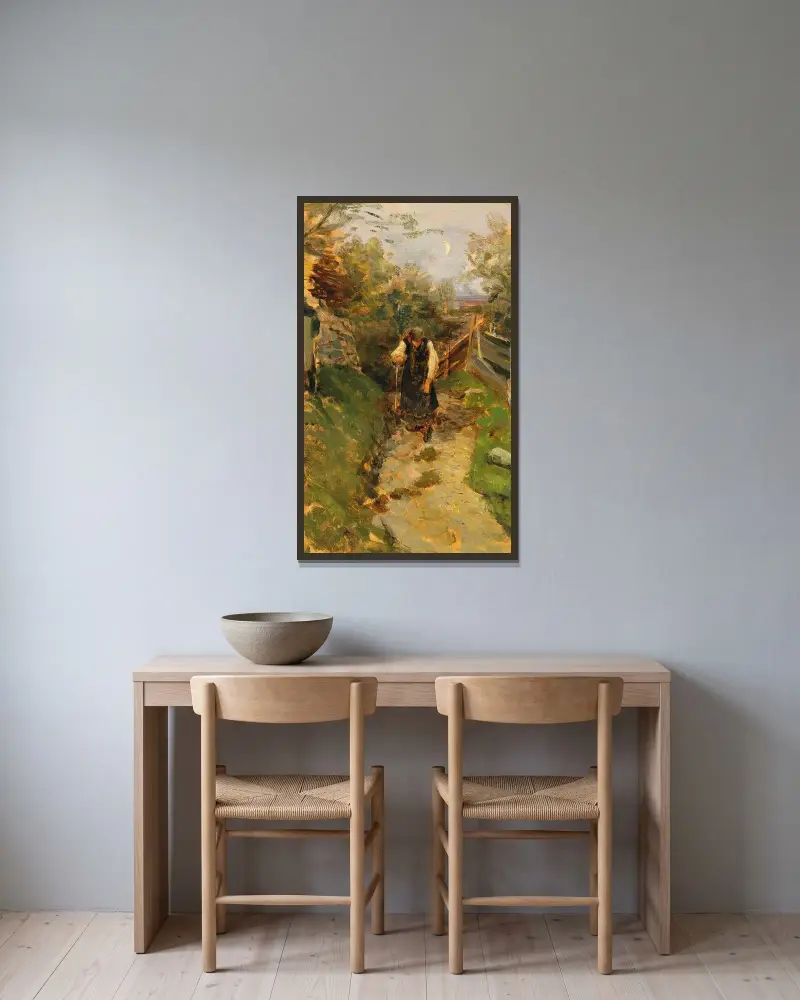 Studie einer heimkehrenden Bäuerin von Olga Wisinger-Florian gerahmt an einer Wand