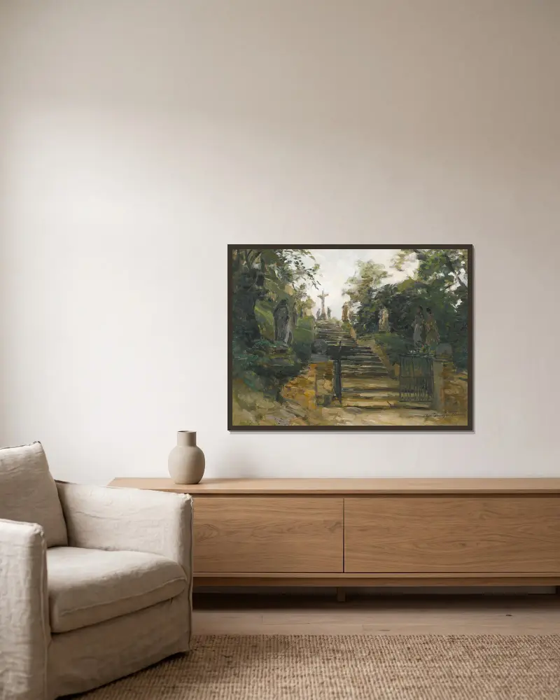 The Bisamberg Near Vienna av Olga Wisinger-Florian inramad på en vägg