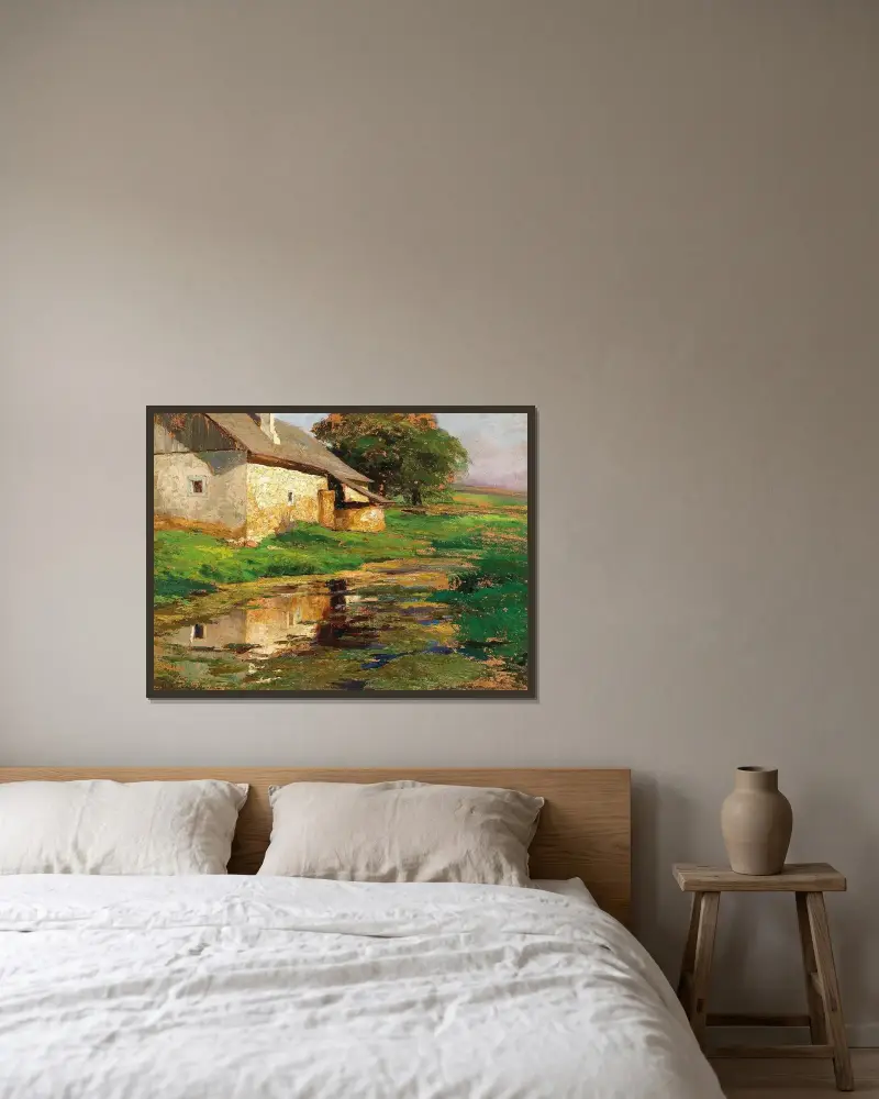 Der Teich hinter dem Haus von Olga Wisinger-Florian gerahmt an einer Wand