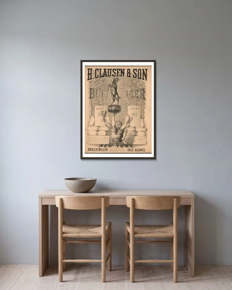 H. Clausen & Son. Bock Beer av Wittemann Bros. inramad på en vägg