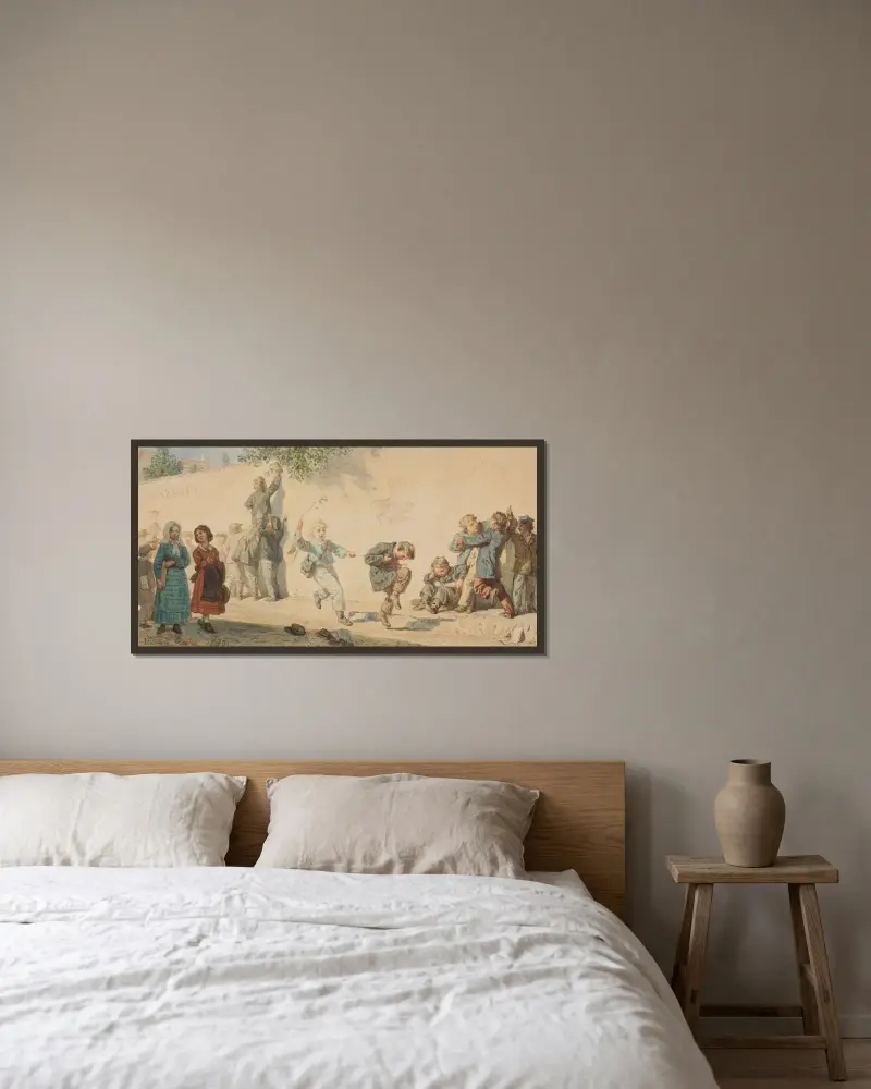 Kinder verlassen das Schulhaus von Wojciech Gerson gerahmt an einer Wand