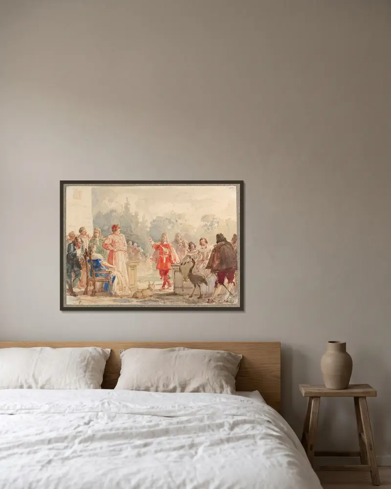 Jan III Sobieski z rodziną na tarasie w Wilanowie podczas słuchania poematu kanonika Ustrzyckiego „Sobiesciada” (1686), Wojciech Gerson w ramie na ścianie