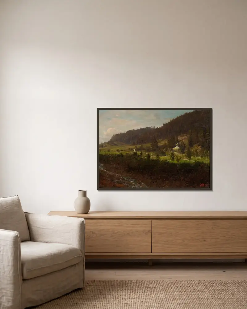 Landschaft am Fuße der Berge von Wojciech Gerson gerahmt an einer Wand
