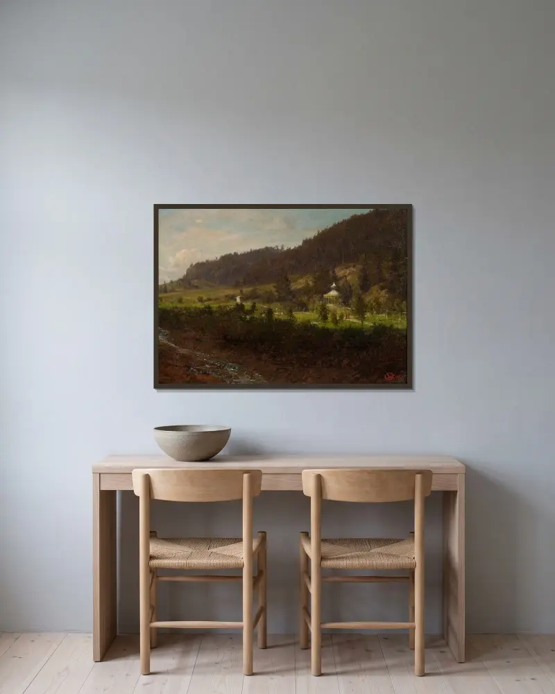 Landschaft am Fuße der Berge von Wojciech Gerson gerahmt an einer Wand