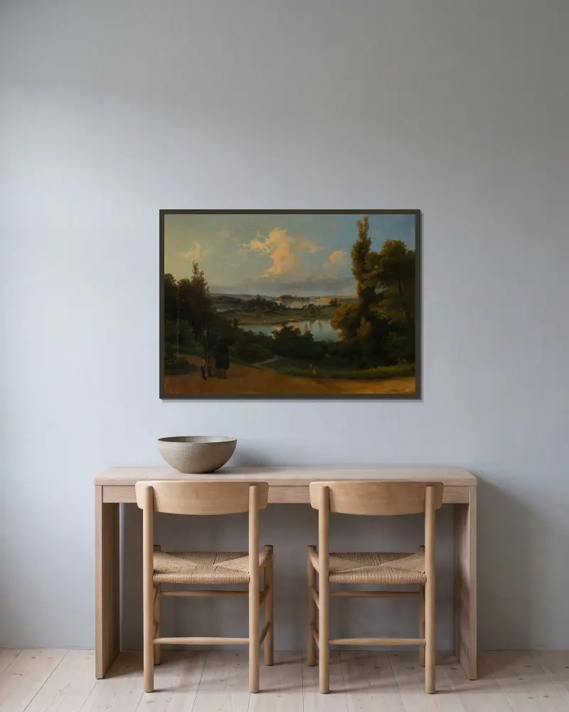 Blick über den Veisiejai-See von der Terrasse des Justinavas-Parks von Wojciech Gerson gerahmt an einer Wand