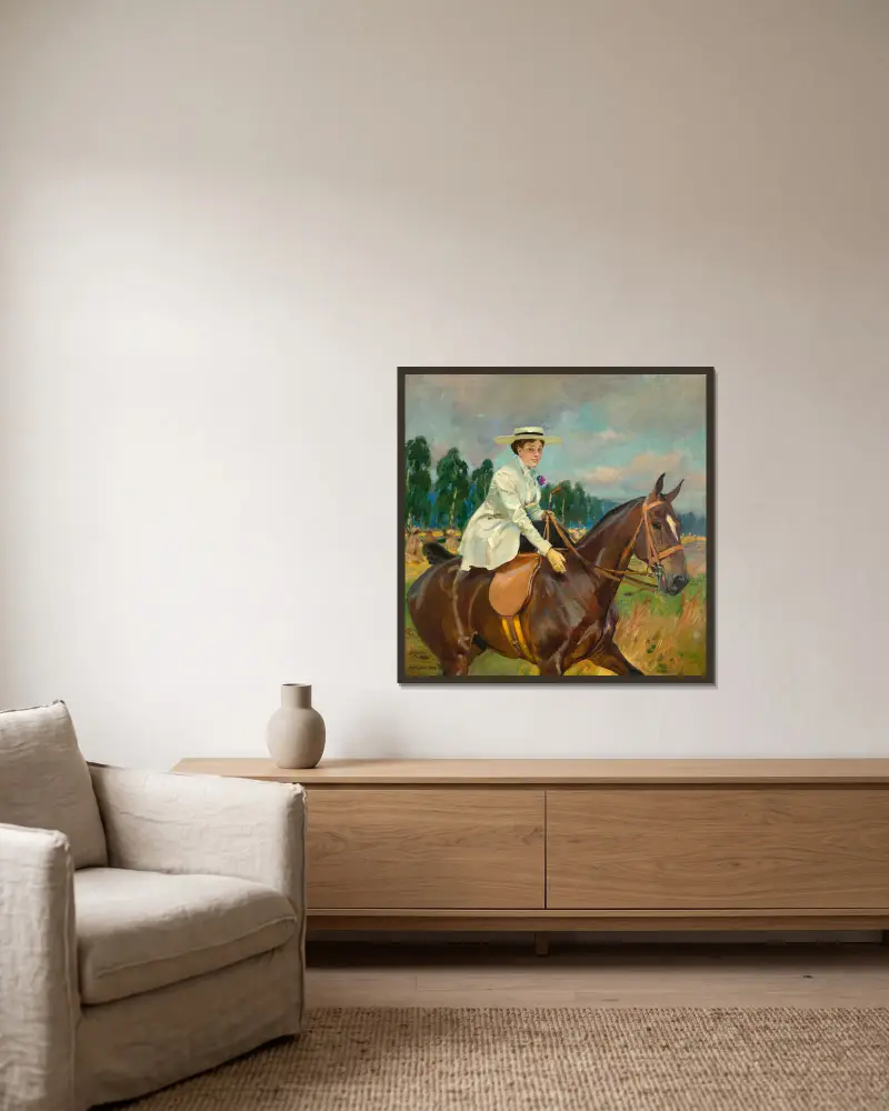 Amazon woman – portrait of Maria Zandbang av Wojciech Kossak inramad på en vägg