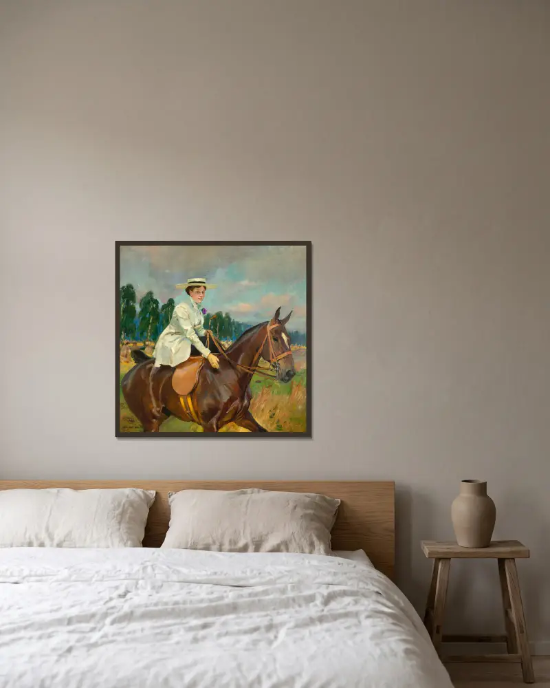 Amazon woman – portrait of Maria Zandbang av Wojciech Kossak inramad på en vägg