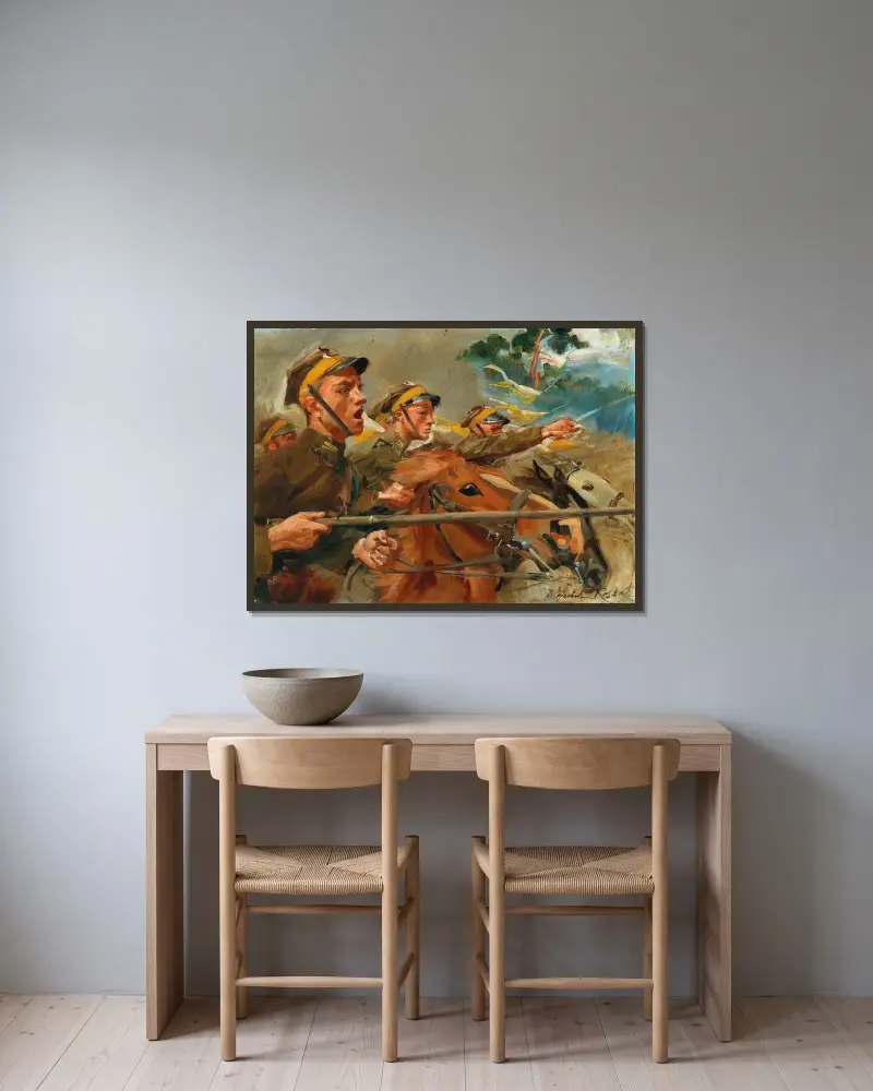 Attack! von Wojciech Kossak gerahmt an einer Wand