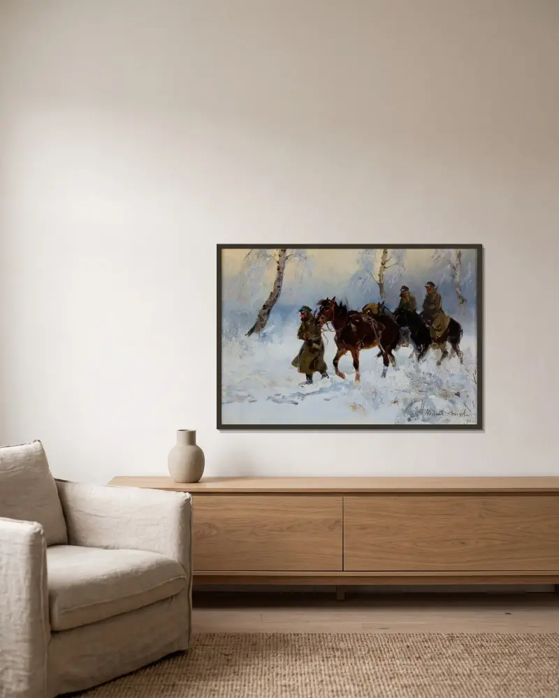 Kavalleristen von Wojciech Kossak gerahmt an einer Wand